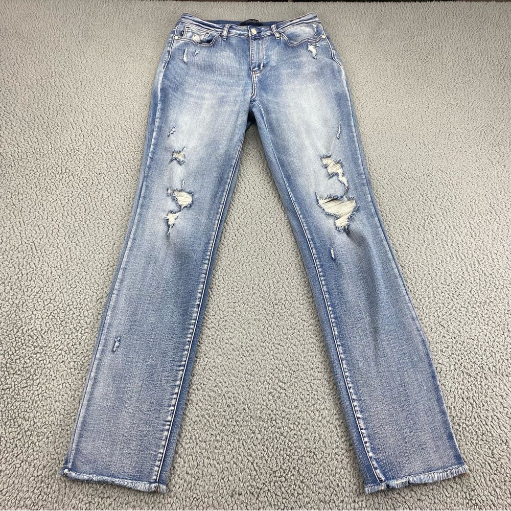 Judy Blue Women's Boyfriend Fit Distressed Fray Hem Jeans   |  Size:  11/30